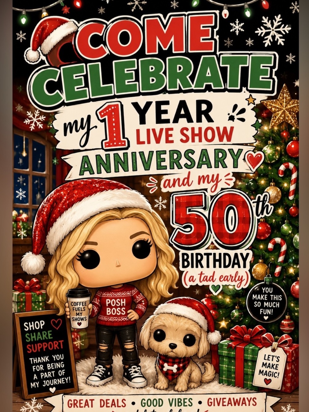 Holiday 'Come Celebrate' Anniversary & 50th Birthday flyer December 5th